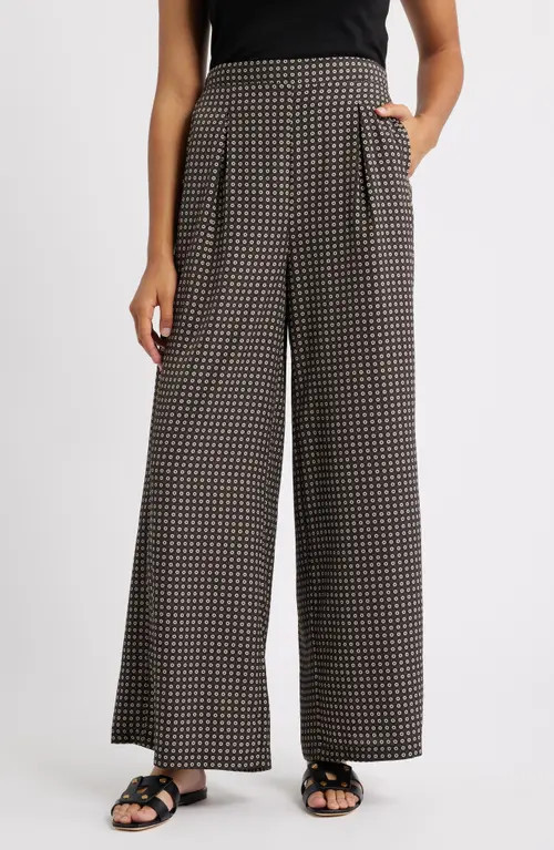 Bobeau High Waist Wide Leg Pants in Dark Brown/Taupe at Nordstrom, Size Large | Nordstrom