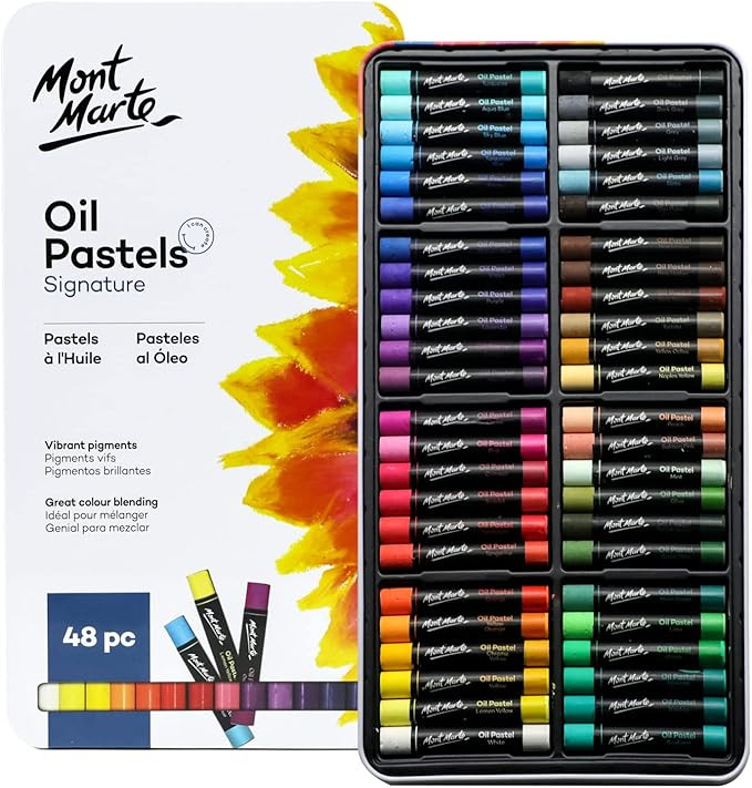 Mont Marte Oil Pastels in Tin Box Signature 48pc, 48 Assorted Colors, Vibrant Oil Pastel Set, Gre... | Amazon (US)
