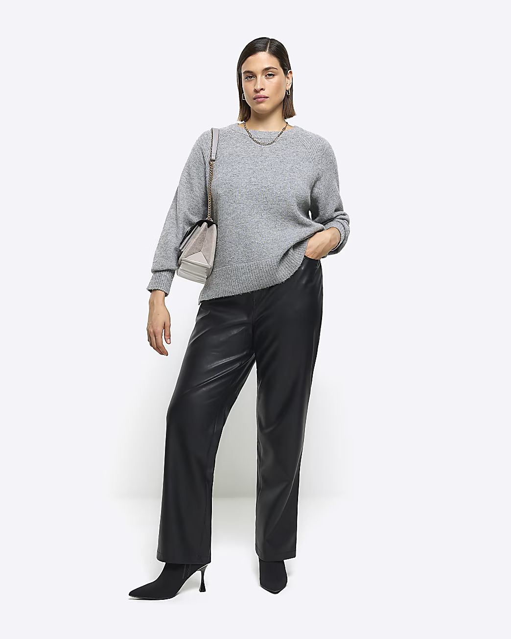 Plus black faux leather straight trousers | River Island (UK & IE)