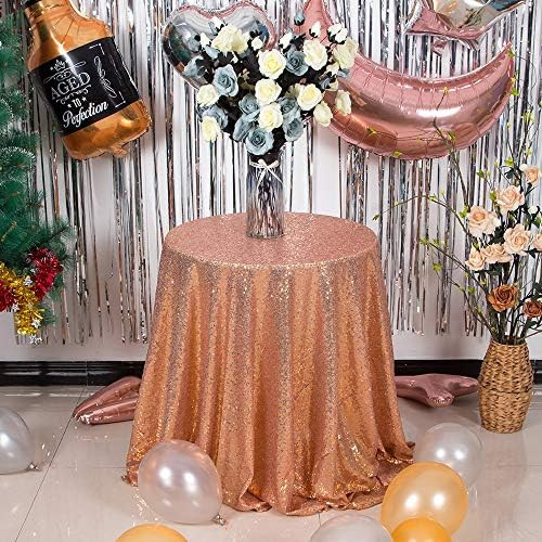 JYFLZQ Rose Gold Sequin Tablecloth 70" Round Sparkly Drape Table Cloths Table Cover Overlay for Wedd | Amazon (US)