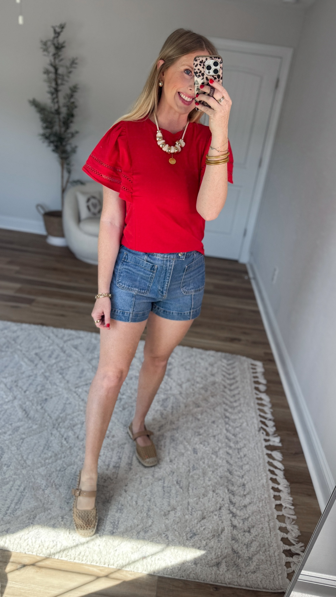 Daily try on, Walmart outfit, Walmart fashion, Walmart try on, time and tru, red top, jean shorts 

#LTKootd #LTKmomlife