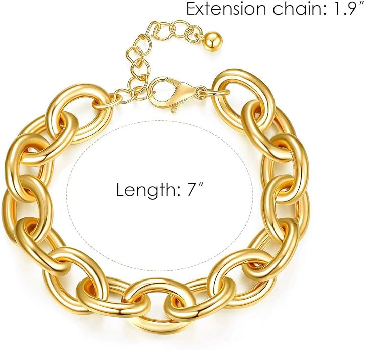LANE WOODS Gold Bracelets for Women 14k Gold Plated Chunky Thick Large Link Chain Bracelet | Amazon (US)