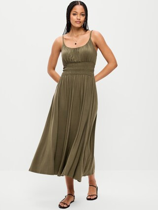 Fit & Flare Jersey Smocked-Waist Midi Dress | Old Navy (US)