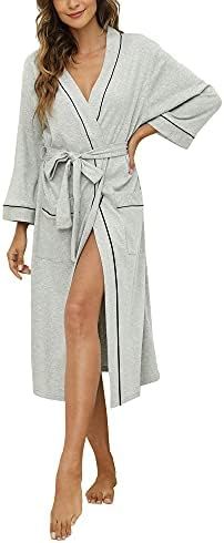 HEARTNICE Womens Cotton Robe, Soft Kimono Spa Knit Long Bathrobe Lightweight Loungewear | Amazon (US)