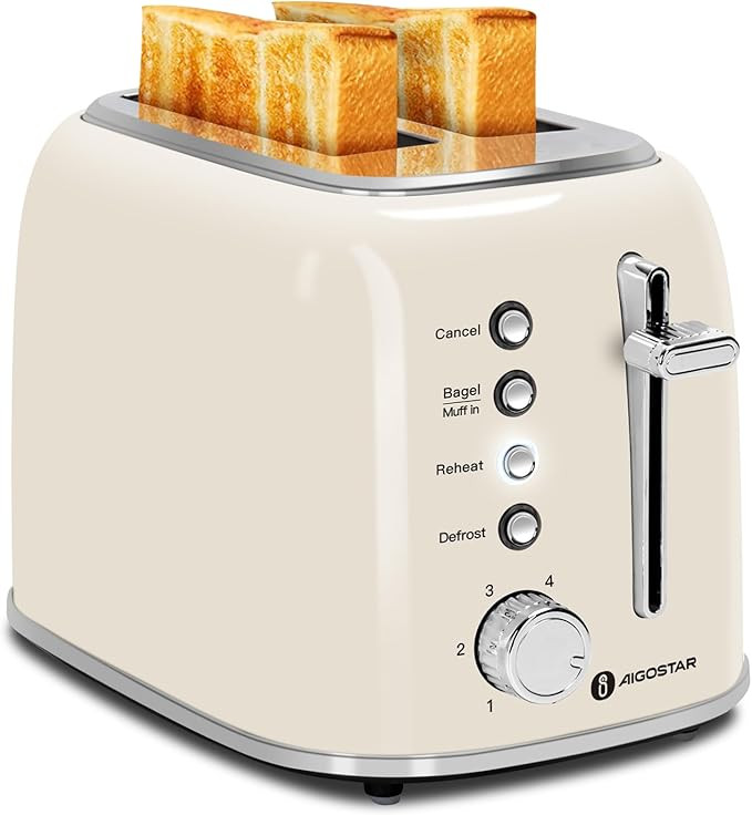 Aigostar Toaster 2 Slice, Retro Extra-Wide Slot Toasters Best Rated Prime for Toasting Bagels, Br... | Amazon (US)