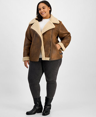 Steve Madden Plus Size Asymmetric Faux-Shearling Coat - Macy's | Macy's