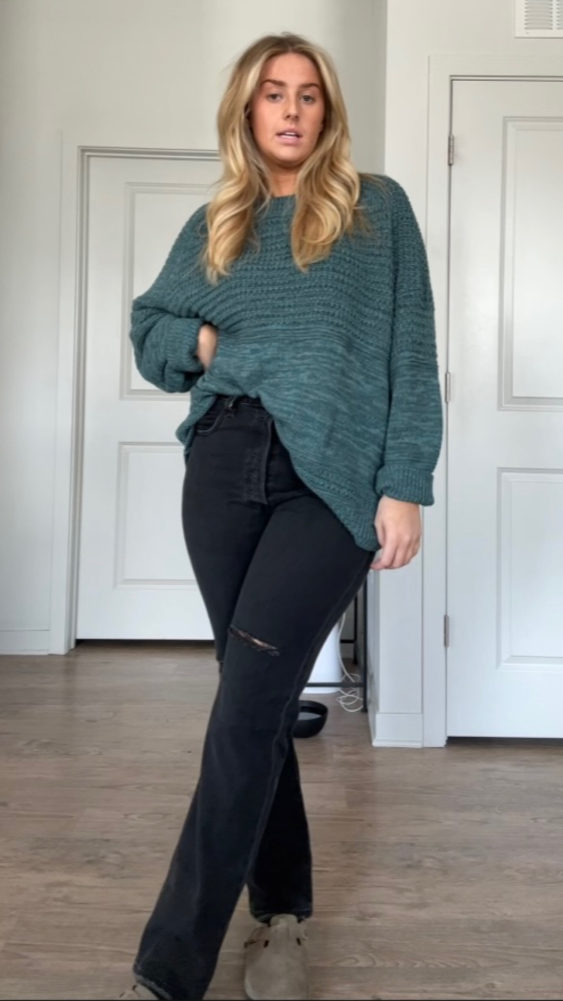 Sweater is similar but not exact 🥲 I ordered 2 sizes up in store at target. Its by universal thread in shade teal for $25. SKU# 013 03 4005