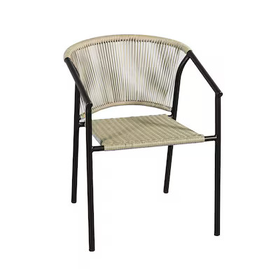 Style Selections Pelham Bay Wicker Stackable Matte black Steel Frame Stationary Dining Chair with... | Lowe's