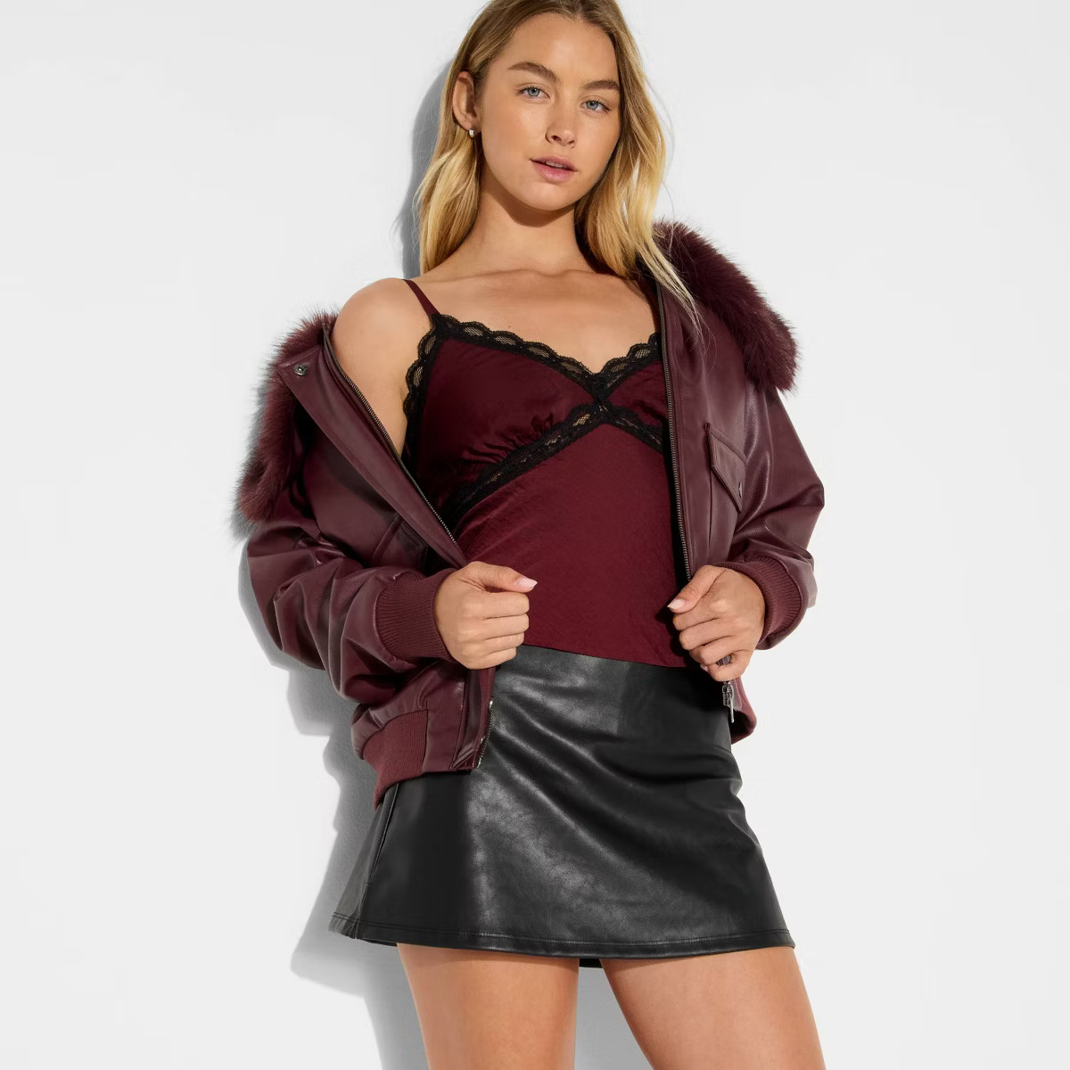 Women's Lace Trim Tank Top - Wild Fable™ Burgundy XS | Target