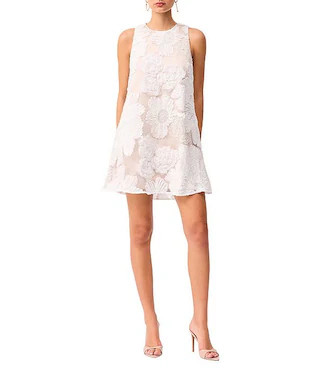Roxana Embroidered Mesh Round Neck Sleeveless Shift Mini Dress | Dillard's