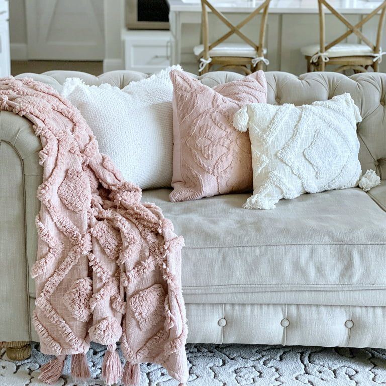 My Texas House Cameron Tufted Diamond Cotton Throw, Easy Wash, 50 x 60, Rose Smoke | Walmart (US)