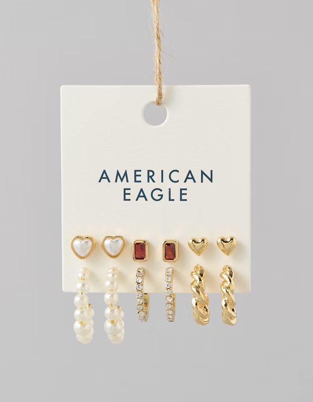 AEO Cubic Zirconia & Pearl Earrings 6-Pack | American Eagle Outfitters (US & CA)