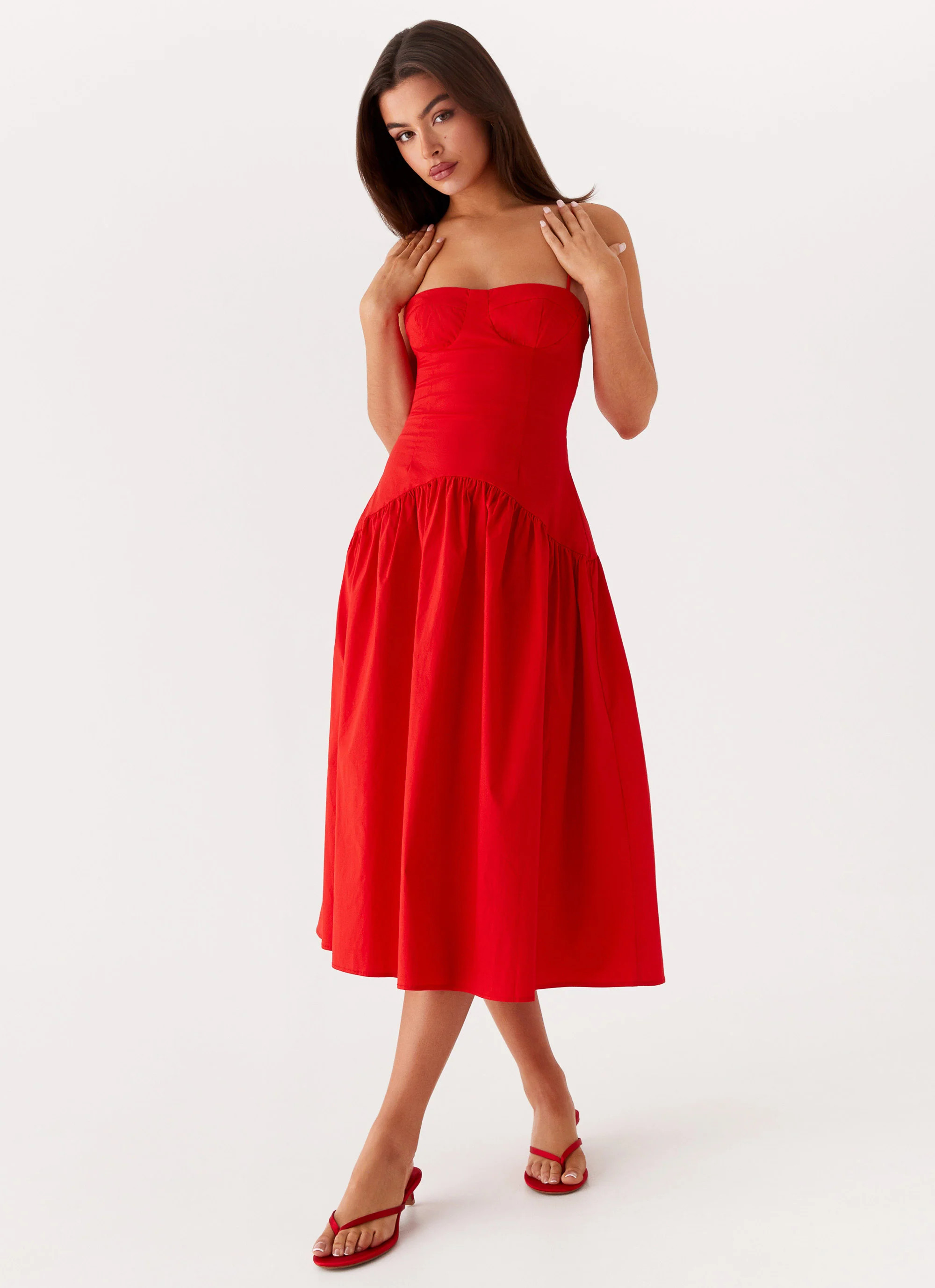 Yvette Corset Midi Dress - Red | Peppermayo (Global)