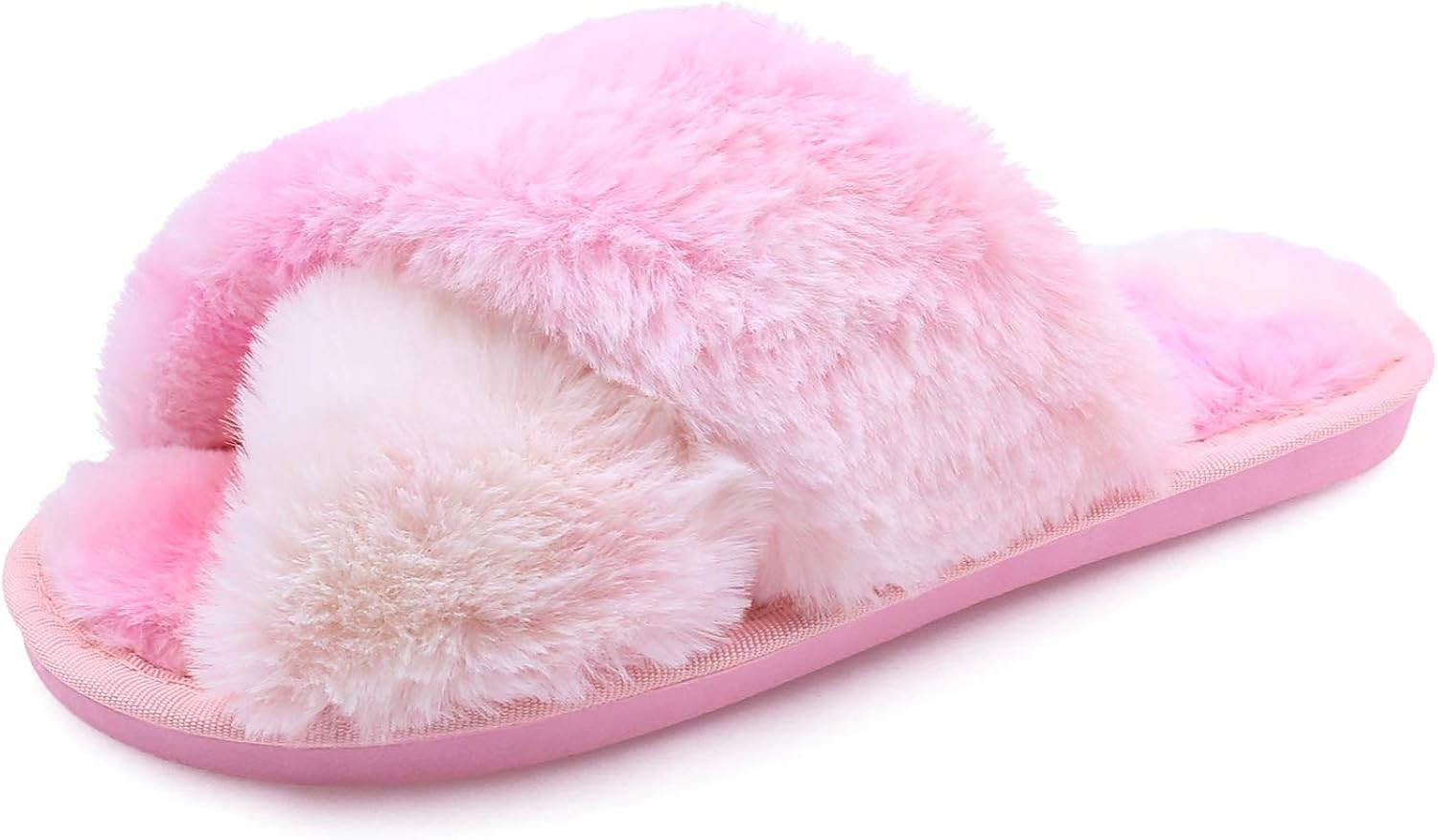 Womens Fuzzy Slippers Sandals Leopard Plush Open Toe Faux Fur Fluffy House Flats Slippers Cross B... | Amazon (US)
