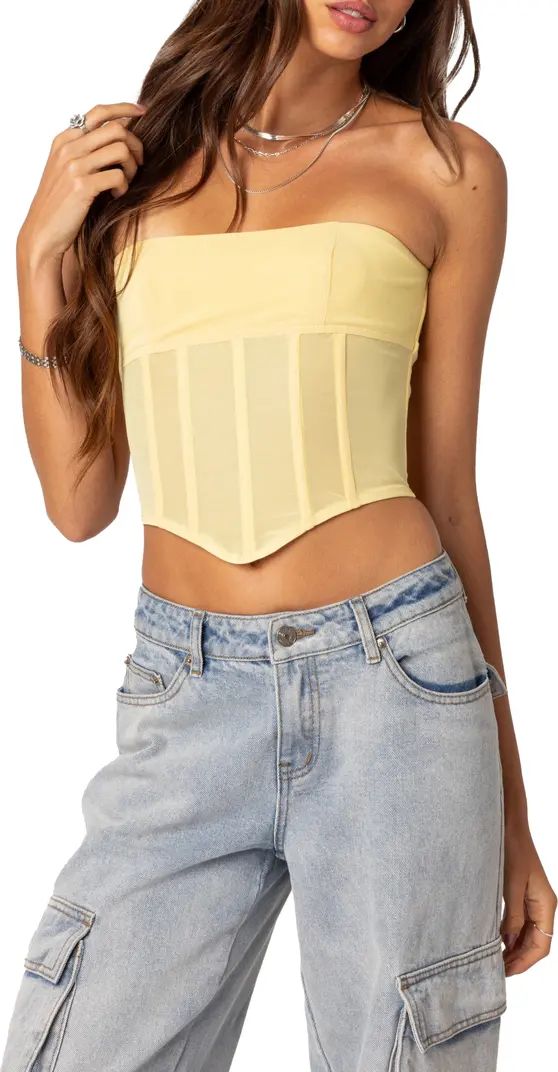 EDIKTED Evangeline Strapless Mesh Corset Top | Jeans and a Top Jeans Outfit Jeans Women  | Nordstrom