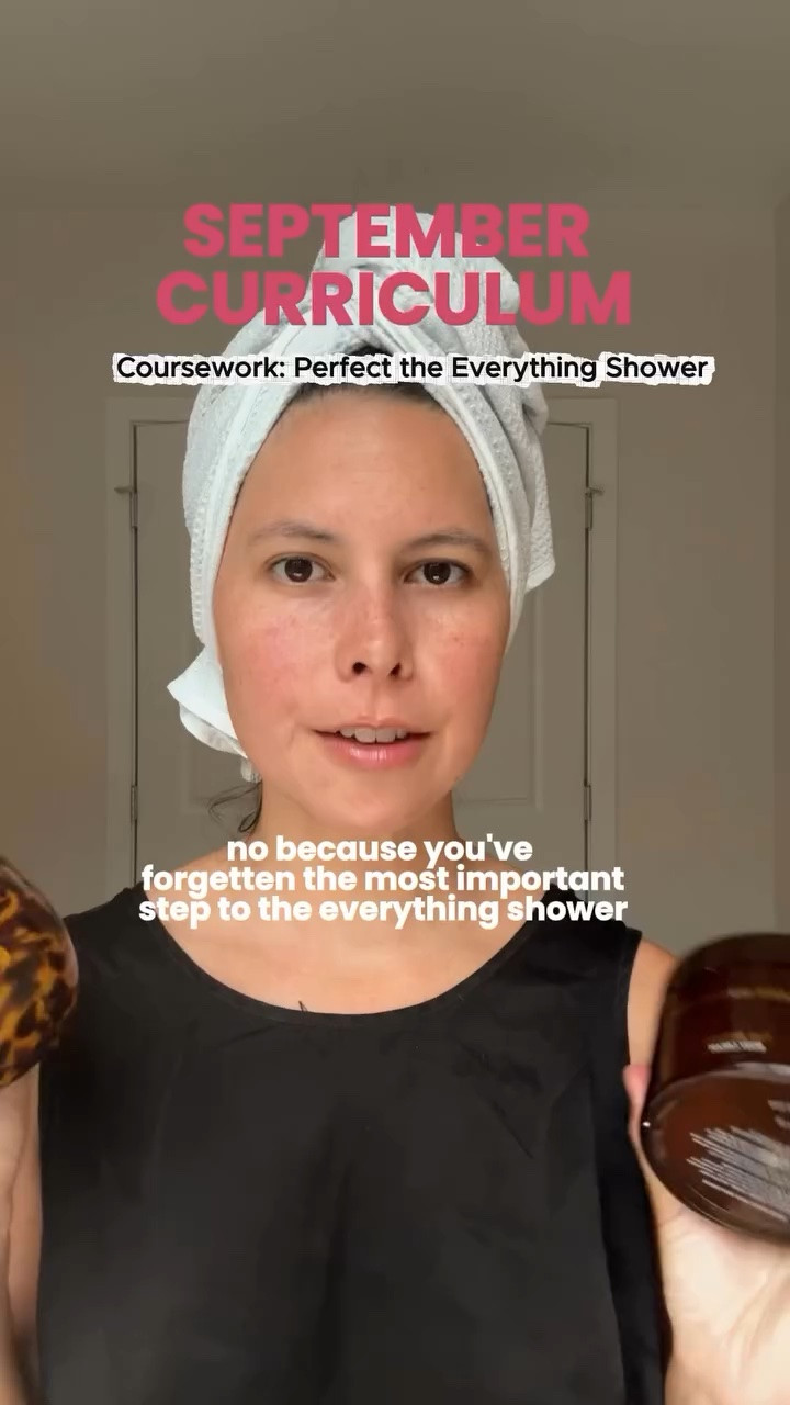 ok but what if you’ve been missing your new favorite step 

Lesson One: The Everything Shower. 
Prerequisites: none. 

Required Materials:
Poudreux Dry Brush + Colleen Rothschild Beauty The Ritual body cream
(Comment SHOWER and I’ll DM you both)

I owned a dry brush ten years ago in my goopy woo woo era. Threw it out during a move and never replaced it, not because I decided it wasn’t working, but because it was out of sight and therefore, to my type B brain, it did not exist.

So the first assignment is simple. Buy the version that is pretty enough to leave on the counter. This one is easy to hold, it’s refillable so you pop the head out every six months instead of replacing the whole thing, and it looks like something you’d choose to display.

PRO TIP: Dry brushing after an internationals flight will make you feel SO good

What’s currently sitting under your sink that you’ve totally forgotten about until now?

Class dismissed. Lesson two drops soon.

Everything shower routine, dry brushing benefits, body care routine, refillable dry brush, best smelling body cream, September reset routine