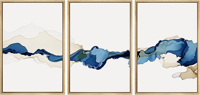 SIGNWIN 3 Piece Framed Canvas Wall Art Blue and Brown Watercolor Nature Wilderness Illustrations ... | Amazon (US)