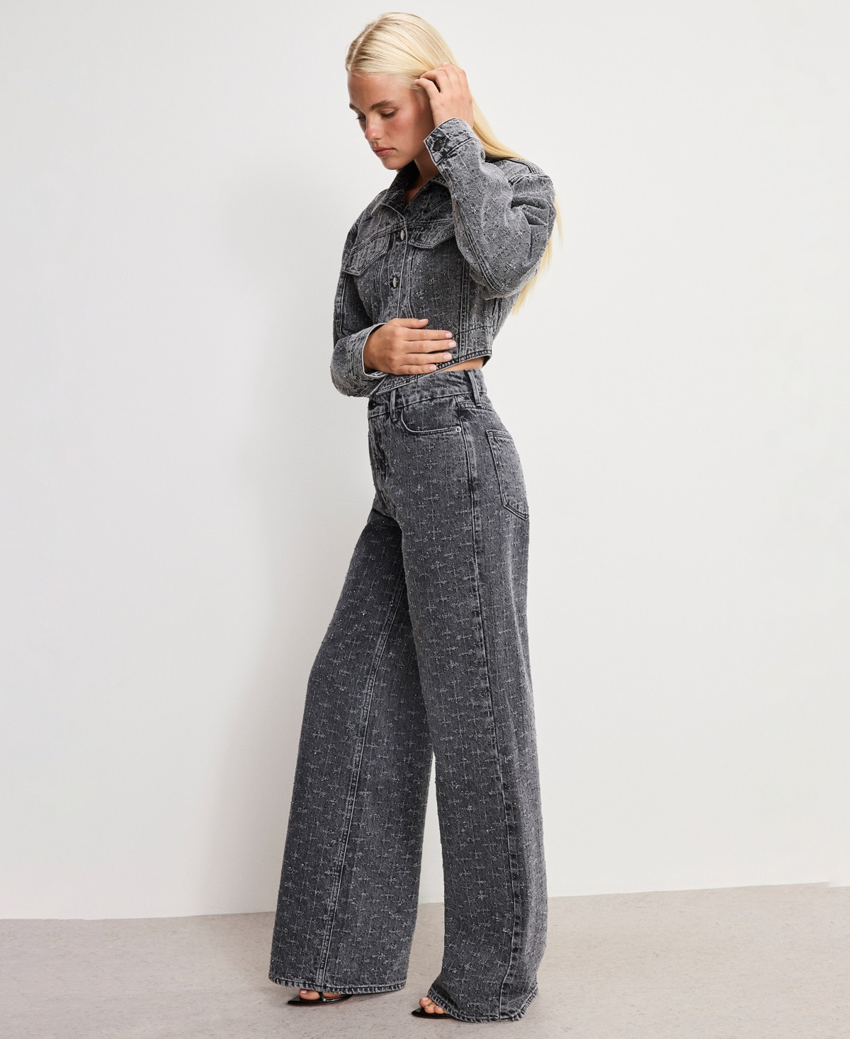 Good American Women's Dolly Joleans Crystal Skate Wide Leg Jeans, Regular & Plus Size - Black Gray | Macy's