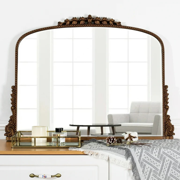 Shyfoy Large Arch Wall Mirror Ornate Mirror for Living Room Decor Anqitue Gold Decorative Mirrors... | Walmart (US)