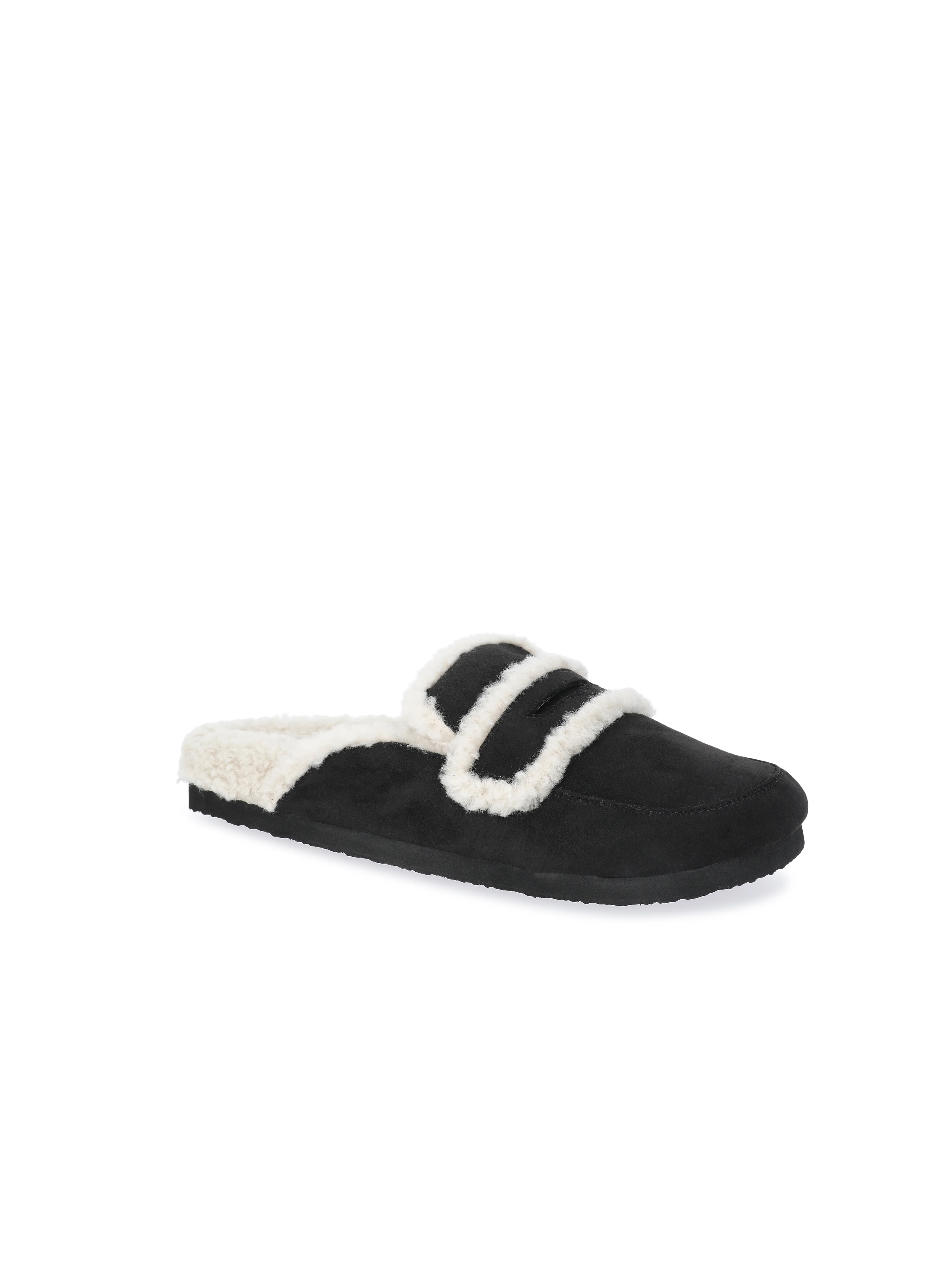 Time and Tru Women's Faux Shearling Slide On Loafers | Walmart (US)