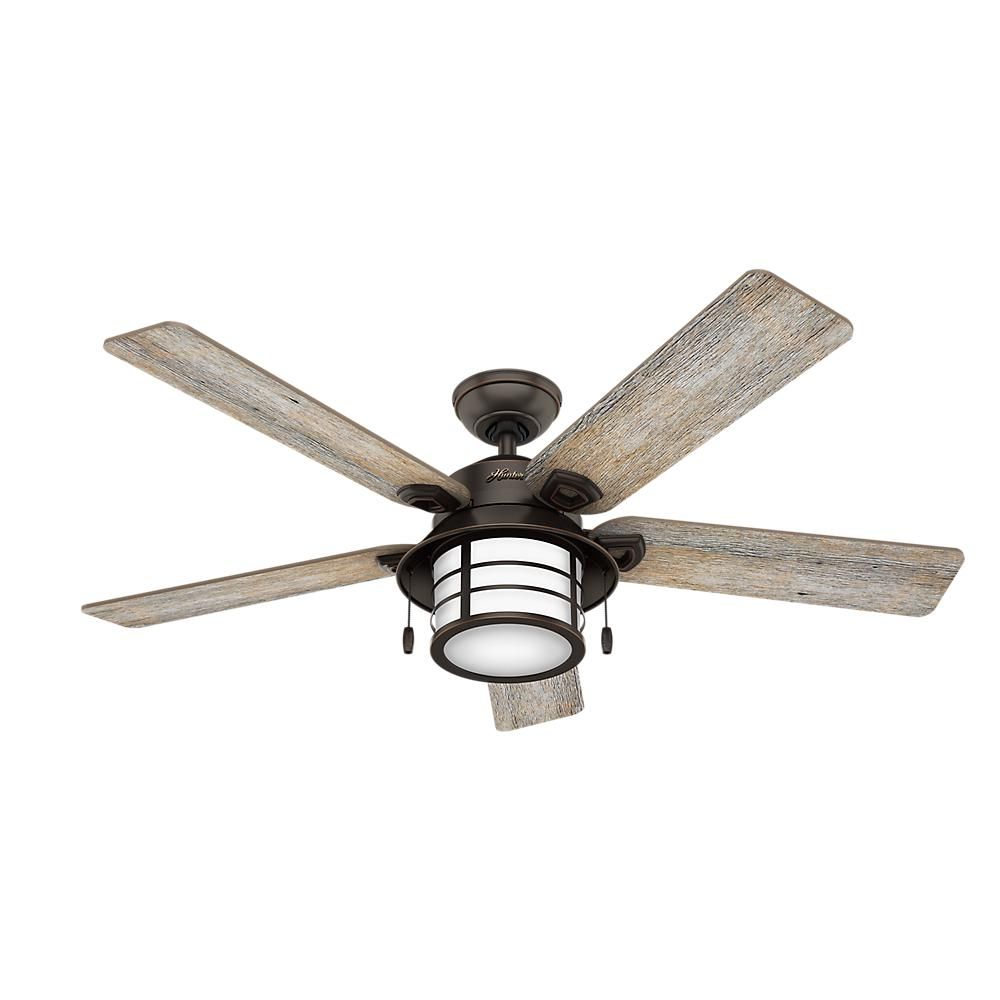 Hunter Key Biscayne 54 in. Indoor/Outdoor Onyx Bengal Ceiling Fan with Light Kit-59273 - The Home... | The Home Depot