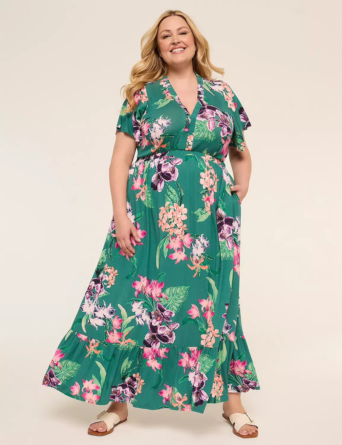 Short Flutter Sleeve Maxi Dress | Lane Bryant (US)