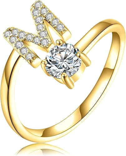 Gold Initial Rings for Women Girls, Dainty 14K Gold Plated Adjustable Letter Rings Teen Girls Gif... | Amazon (US)