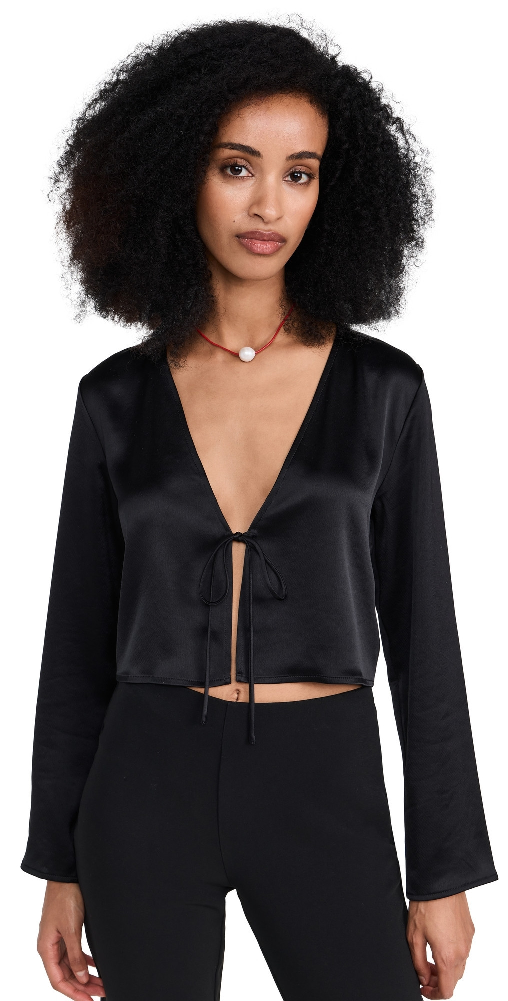 Leset Barb Long Sleeve Tie Top Black S | Shopbop