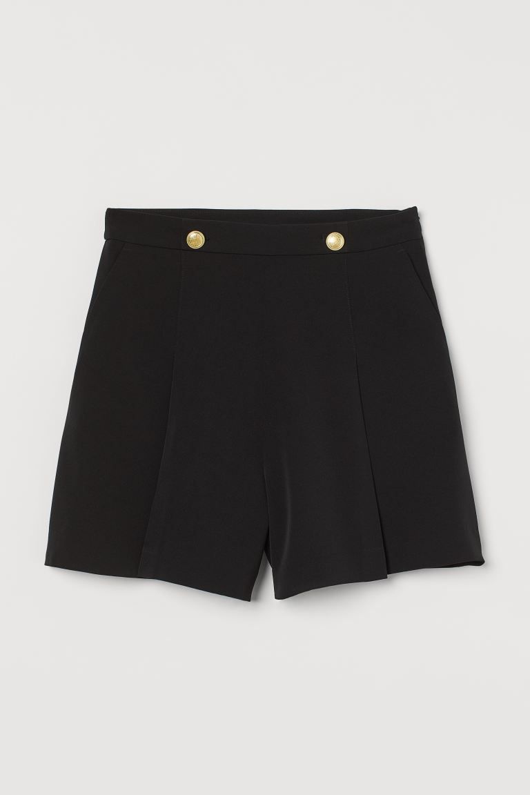 Shorts in woven fabric with a high waist. Decorative buttons at waistband, concealed zipper at on... | H&M (US + CA)