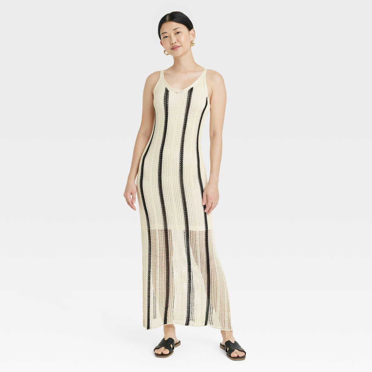 Women's Open Work Maxi Sundress - A New Day™ Cream/Black Striped | Target
