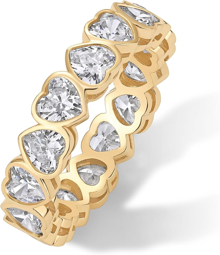 PAVOI 14K Gold Plated Heart Ring for Women - Heart-Shaped Cubic Zirconia Eternity Rings for Women... | Amazon (US)