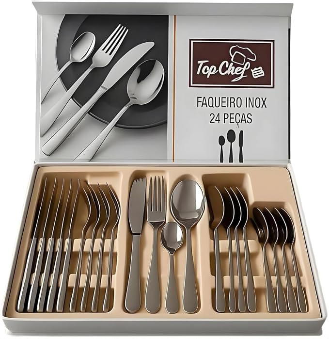 Faqueiro Inox 24 Peças Premium – Jogo de Talheres Completo com Acabamento Polido Resistente e ... | Amazon (BR)