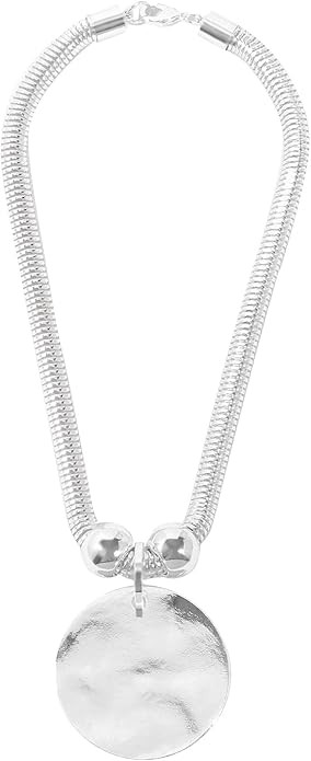 Silver Hammered Metal Statement Necklace Set with Lobster Clasp Closure, Disc Coin Necklace Circl... | Amazon (US)