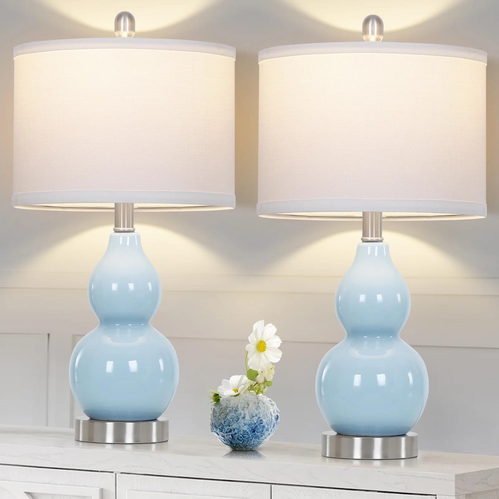 Haahris 22" Ceramic Gourd Bedside Table Lamp Set with Bulbs (Set of 2) | Wayfair North America