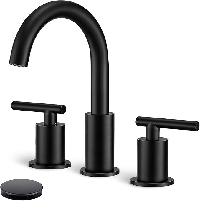 Matte Black Bathroom Faucet 3 Hole, 8 Inch Widespread with Pop-up Drain, 2 Handle Bathroom Sink F... | Amazon (US)