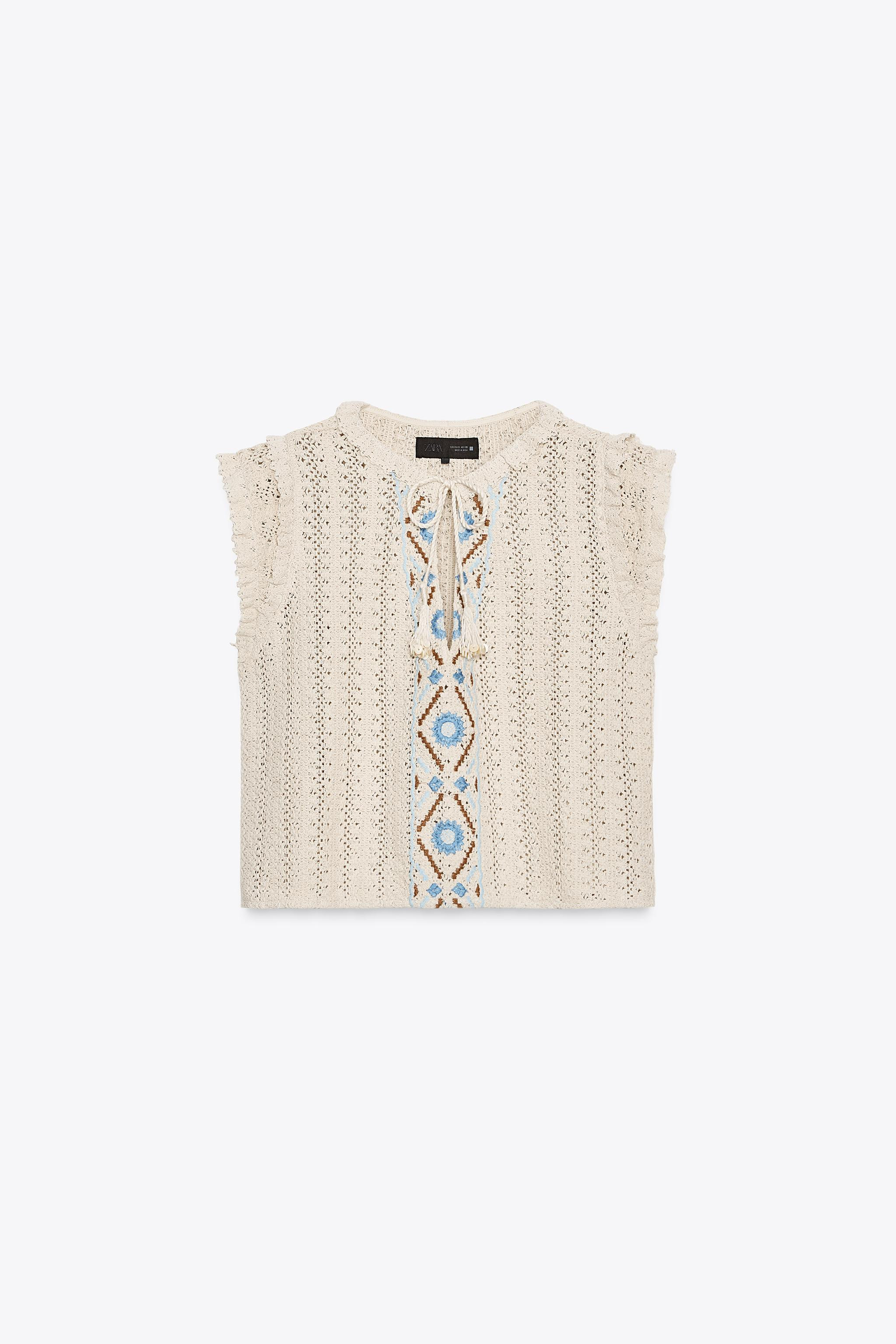 EMBROIDERED CROCHET TOP | Zara UK
