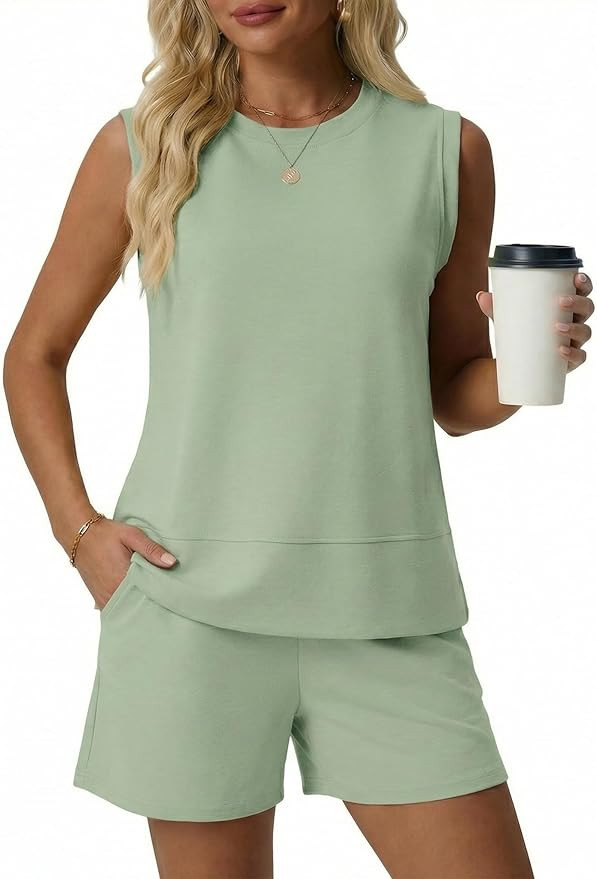 Lepunuo 2 Piece Short Sets for Women Summer Tank Top Matching Shorts Workout Lounge Set Vacation ... | Amazon (US)
