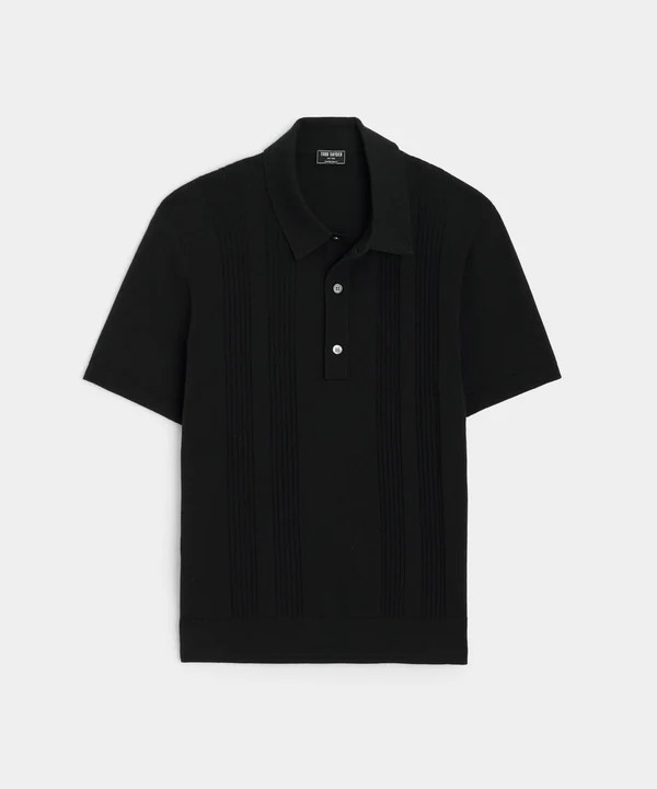 Silk Cotton Ribbed Polo in Black | Todd Snyder