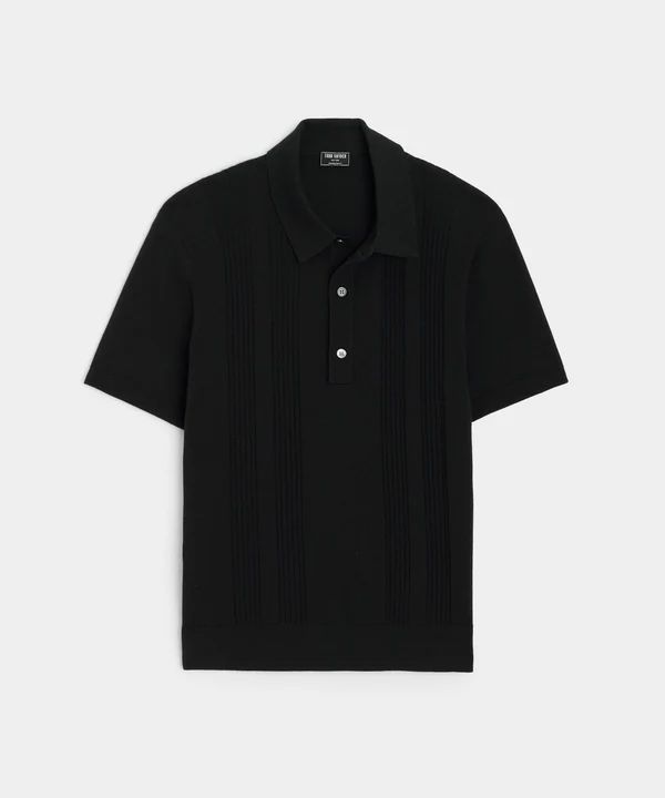 Silk Cotton Ribbed Polo in Black | Todd Snyder