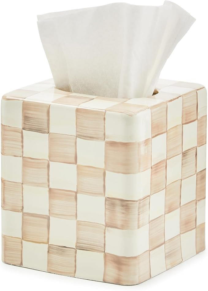 MACKENZIE-CHILDS Boutique Square Tissue-Box Cover, Tissue Holder for Home Decor, Brown-and-White ... | Amazon (US)