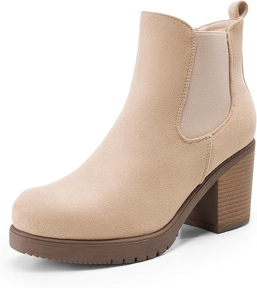 DREAM PAIRS Women's High Chunky Heel Chelsea Ankle Boots Slip On Elastic Fall Heeld Booties Shoes | Amazon (US)