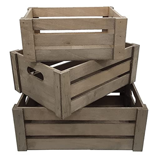 Admired By Nature Wooden Crates Storage Container, Stain Grey Set of 3, Farmhouse Style Decorative Baskets for Home Decor, Rustic Decor, Nesting Stackable Organizers, Distressed Wood Crates | Amazon (US)
