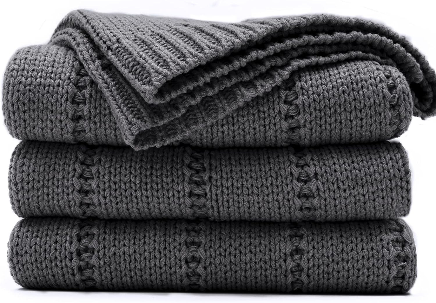 RECYCO Cable Knit Dark Grey Throw Blanket for Couch, Super Soft Warm Cozy Decorative Knitted Thro... | Amazon (US)