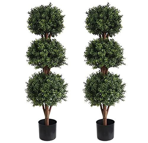 Artificial Triple Ball Boxwood Topiary Trees, Set of 2 46.5 Inch Faux Boxwood Plants Potted for Restaurant, Porch,Home,Garden Decor | Amazon (US)