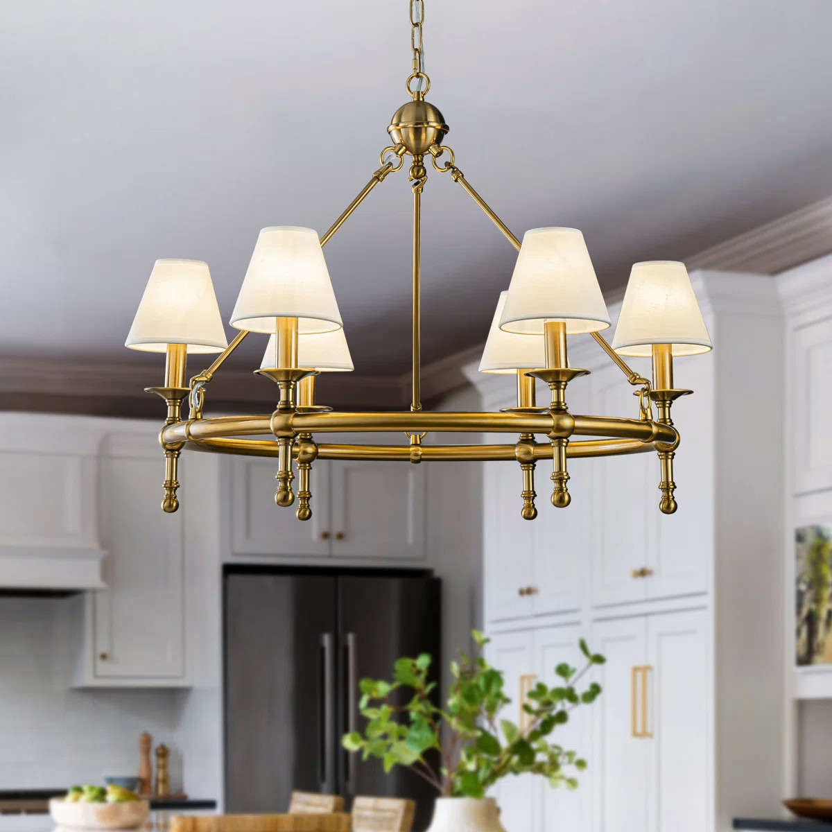House of Hampton® Abdijabar 6 Light Farmhouse Wagon Wheel Chandelier With White Shade For Dining... | Wayfair North America