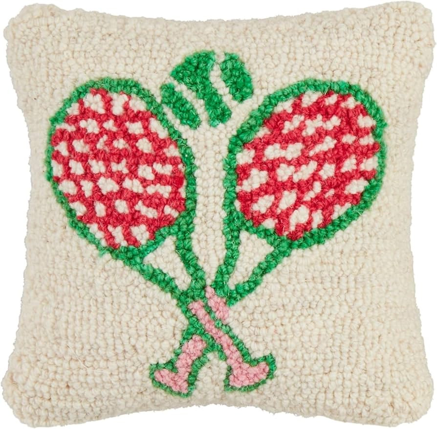 Mud Pie Tennis Hook Wool Pillow; 8" X 8" | Amazon (US)