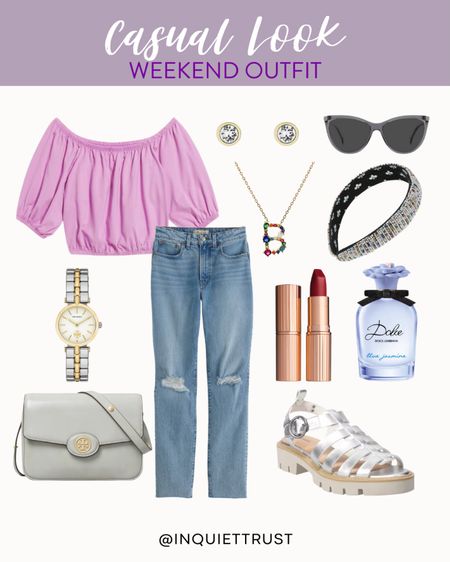 Here’s an inspo for a casual weekout look: denim jeans, a purple off-shoulder top, flat silver fisherman sandals, a cute gray bag, and more!
#springfashion #everydaylook #capsulewardrobe #comfyclothes

#LTKStyleTip #LTKShoeCrush #LTKSeasonal
