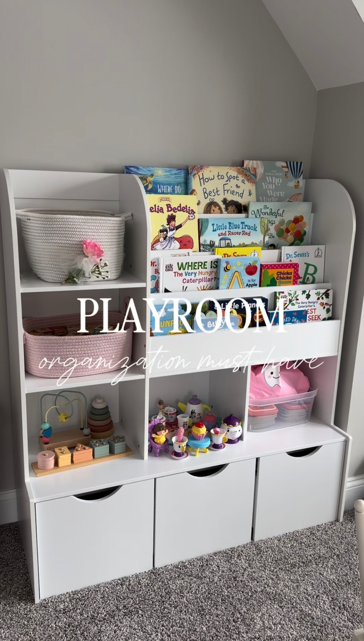 An affordable organization must-have for the play room. The shelves are perfect for toy rotations and the drawers are deep enough to hold a lots of extra toys that aren’t displayed. 

#LTKHome #LTKKids #LTKmomlife