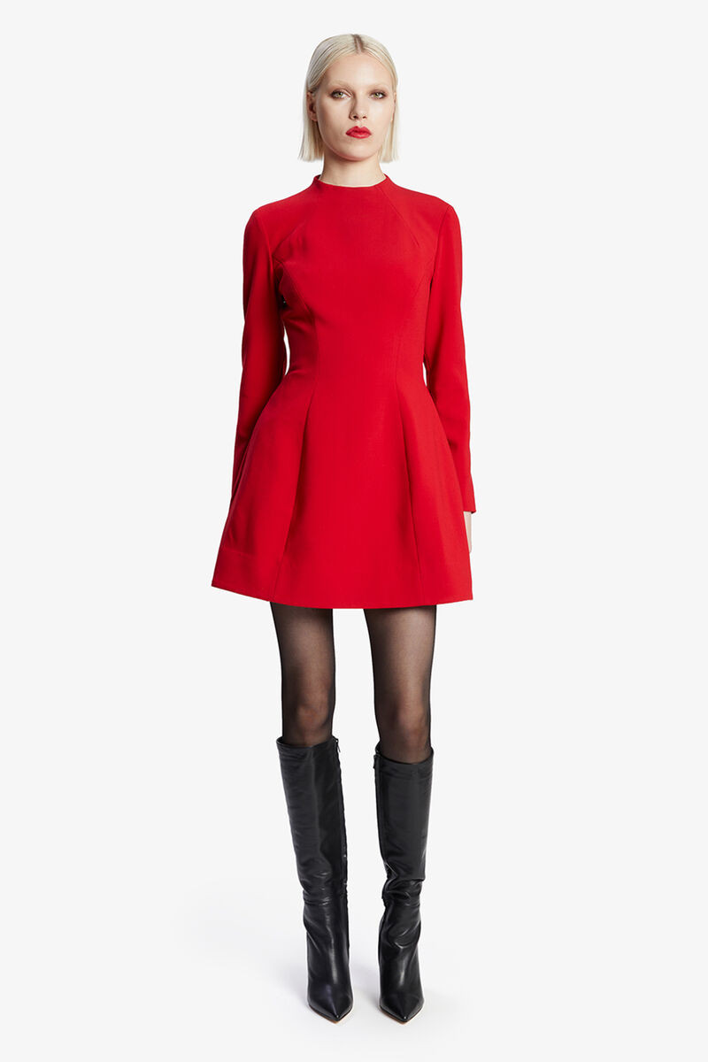 delphi long sleeve mini dress in deep red | Bardot (US)