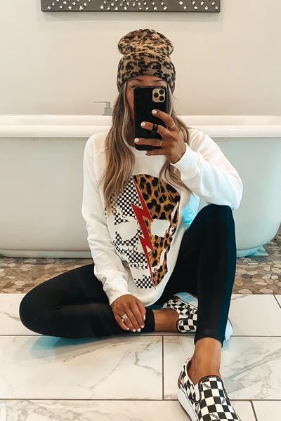 Checkered Leopard Skull Sweatshirt (2 Colors) | Gunny Sack and Co